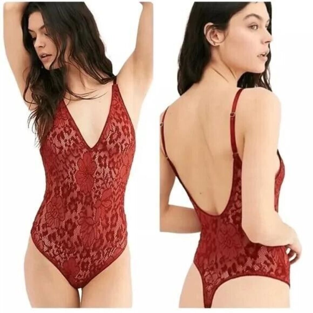 NWT Free People Intimately Live It Up Lace Bodysuit Rust Red Sz XS